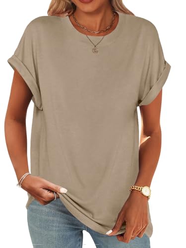 Image of UNCLECAT Women's Short Sleeve T Shirts Trendy Crew Neck Curve Hem Soft Tunic Tops Summer Outfits 2026