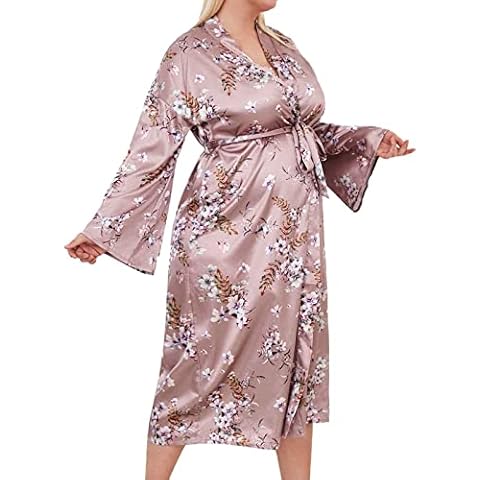 HAOLEI Plus Size Satin Nightgown Kimono Robe Cover