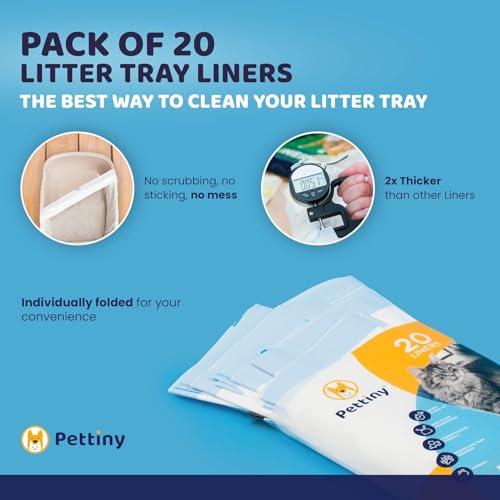 Pettiny 20 Cat Litter Tray Liners with Drawstrings Scratch Resistant Bags for Medium and Large Litter Box
