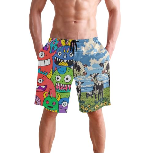 Short de bain décontracté pour homme avec motif de monstres amusants