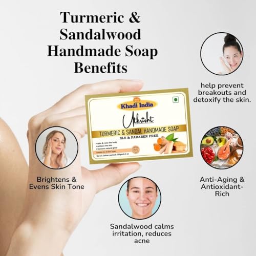 Image of Khadi Turmeric & Sandal Handmade Bathing Soap Bar 125g (Pack of 3) | Natural & Herbal | Glowing & Brightening Skin | For Even Skin Tone & Breakouts | All Skin Types | For Men & Women