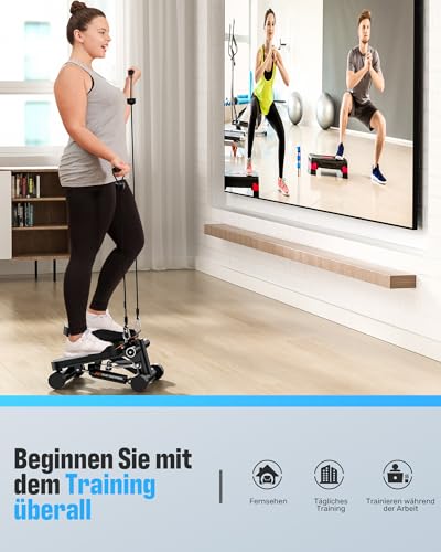 Sportsroyals Exercise Stair Stepper für Zuhause Testsieger– Up-Down Swing Stepper mit Power Ropes for Bein/Arm/Butt Training, Home Office Fitness Exercise