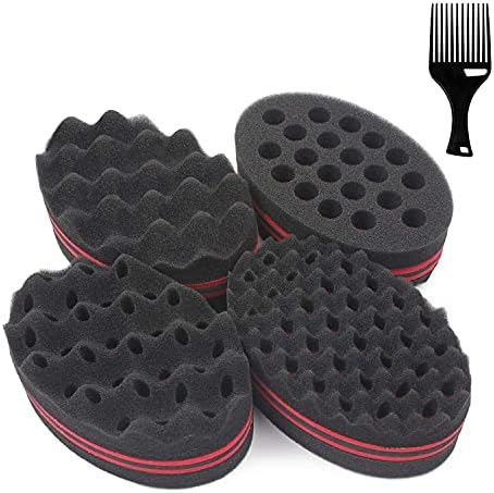 4 Pcs Varied Magic Twist Hair Brush,Curl Sponge,Tornado Locking Afro Curling Coil Comb Two-Side Hair Care Styling Tool (Blend)