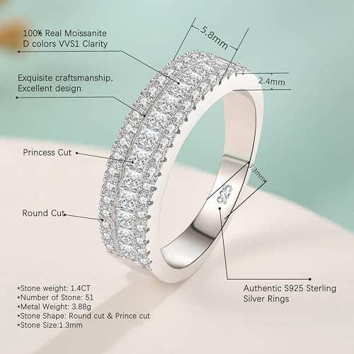 Moissanite Wedding Bands for Women Eternity Rings Round Princess Cut 925 Sterling Silver Engagement Anniversary Size 5-102