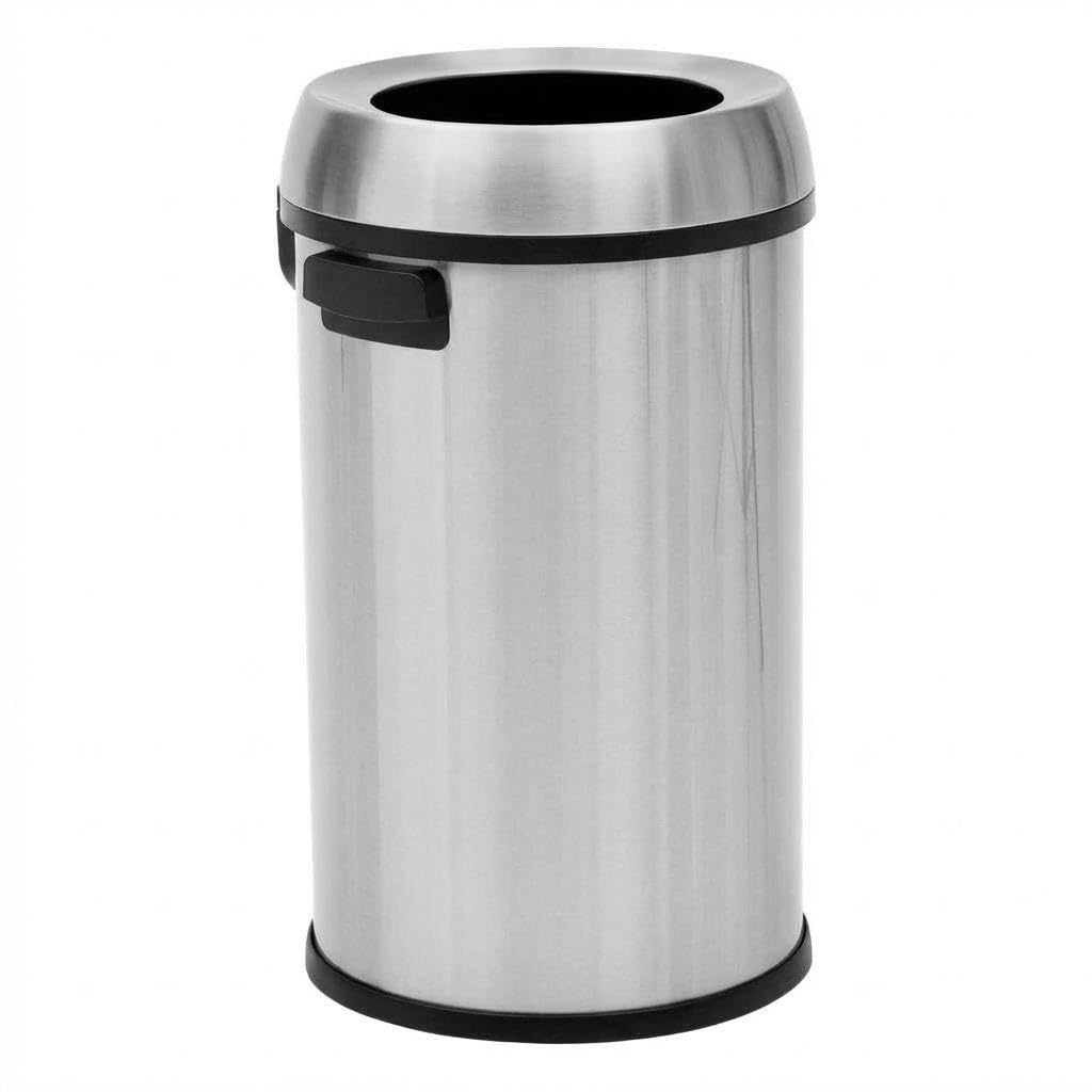 1 Pack 65L Open Top Commercial Trash Can, 410/430 Stainless Steel Waste Bin with PP+ABS New Components, No Inner Liner Heavy Duty Container for Kitchen Office Restaurant