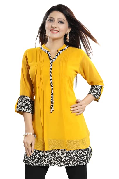 Image of Keshubaba Women's Short Tunics with Neckline Embroidery |Kurti Tops | Short Kurti | Short Kurti for Women | Short Kurti for Girls