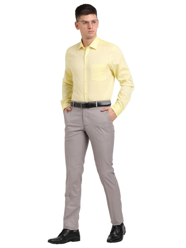 Image of Turtle Men 100% Cotton Slim Fit Lemon Solid Formal Shirt
