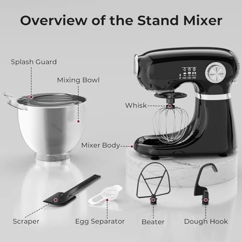 Stand Mixer,12 Speed Tilt-Head Electric Mixer With 5.3 Quart Stainless Steel Mixing Bowl,Kitchen Mixer With Egg Whisk, Dough Hook, Beater & Baking Spatula, BLACK - Image 6