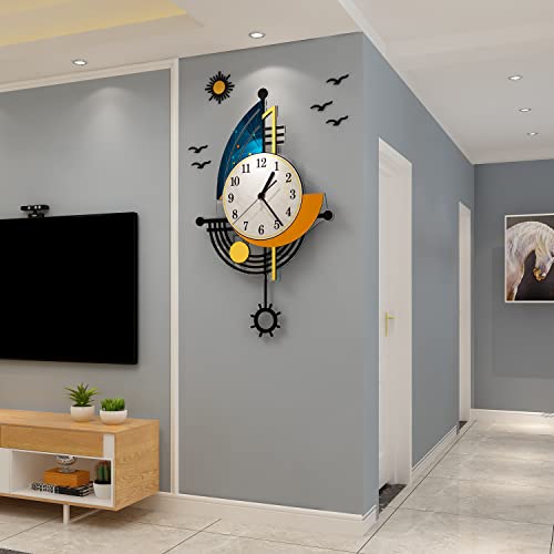 Yisile Modern Wall Clock Battery Operated 14 Inch Large Boat Design Pendulum Wall Clocks For Living Room Decor 3D Silent Clock Wall Decor Sticker Non Ticking For Bedroom Office Home Kitchen Decoration #TOP2
