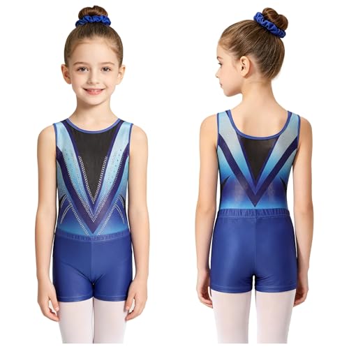 iiniim Maillot Patinaje Artistico Niña Conjunto De Gimnasia Pantalones Cortos Ropa Deportiva Traje Baile Azul 7-8 años