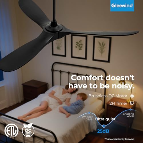 Image of Outdoor Ceiling Fan No Light for Patios, 52 inch Ceiling Fans Without Lights with Smart App and Remote Control, Wet Rated 3 Blades Wood Propeller Modern Fan for Exterior Outside, High CFM, Black