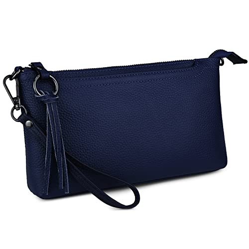 Image of YALUXE Genuine Leather Wristlet Handbags Purses Cell Phone Pocket Clutch Wallet Crossbody Bags for Women