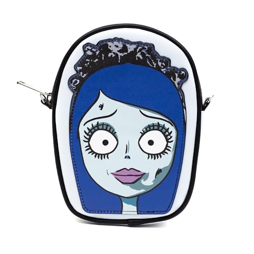 Buckle-Down Horror Movies Vegan Leather Crossbody Bag, Emily the Corpse Bride Face Applique Pale Blue - Main Image