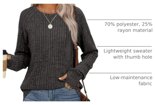 Image of Saloogoe Women's Long Sleeve Top Crewneck Basic Lightweight Fall Shirt with Thumb Hole