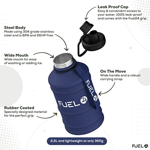 Image of Fuel24 1.3L /2.2L Water Bottle Metal - STRONG, Drop & Leakproof BPA free 1L 2L Water Bottle Stainless Steel (2 Litre) - Large Gym Bottles for Men, Sports Bottle, Travel, Hiking Water Bottle