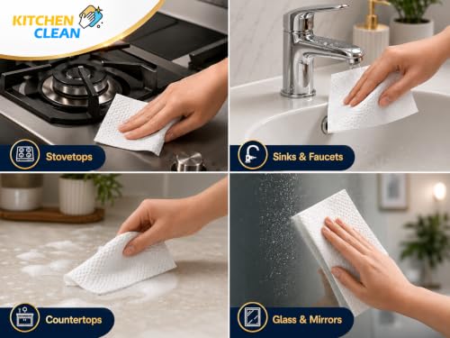 Image of Kitchen Clean Magic Cleaning Sheets, 40 Pcs - Reusable Melamine Foam Eraser Wipes for Kitchen, Bathroom, Glass, Tiles, Sinks, Stovetops & Appliances | Chemical-Free Multipurpose Cleaning