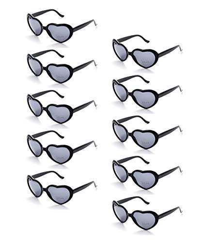 Onnea 10 Pièces Pack Forme de Cur Lunettes de Soleil de Fête pour Enfants (10 Pack Noir)