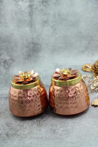 Image of SOLINO Hammered Copper Plated Dry Fruit Pot Shape Jars with Lid, Return Gifts for Baby Shower, Serving Bowls /Container for parties (2)