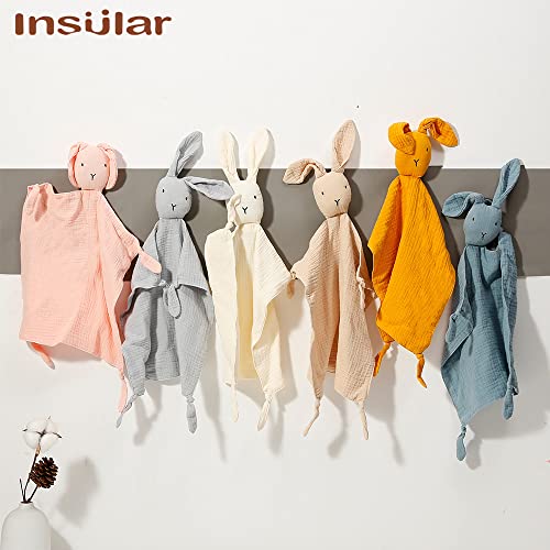 Image of insular Bunny Lovey Blanket for Boys and Girls, Organic Cotton Muslin Security Blanket for Babies, Soft Breathable Lovie Soothing Towel for Newborn and Infant, 2 Pcs Set (Beige&Pink)