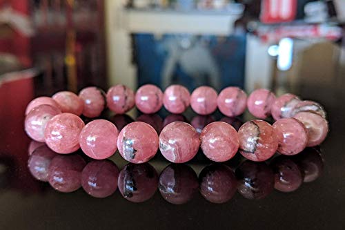 Semi-Precious Gemstone Argentine Rhodochrosite 10 mm Round Beads Smooth Beads Stretch Bracelet 7