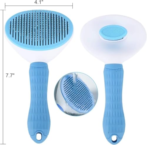 Image of Pet Dog Hair Brush for Shedding Indoor Kitten Comb Grooming And Care Slicker Brush Stainless Steel,Cat Hair Brush for Long Hair Removal,Self Cleaning Rabbit Puppy Dogs Grooming Massaging Tool (Blue)