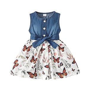 Saeaby Baby Girl Dress Toddler Girl Summer Clothes Infant Sleeveless Dress Denim Flower Sundress Cute Dresses for Girl
