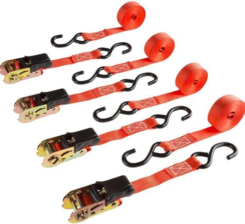 Retractable Ratchet Tie Down Straps 4 Pcs 1 x 6.5 ft Heavy Duty Adjustable Lashing Straps with Quick Release Cam Buckle & S-Hooks for Motorcycle Kayak Trailer Luggage
