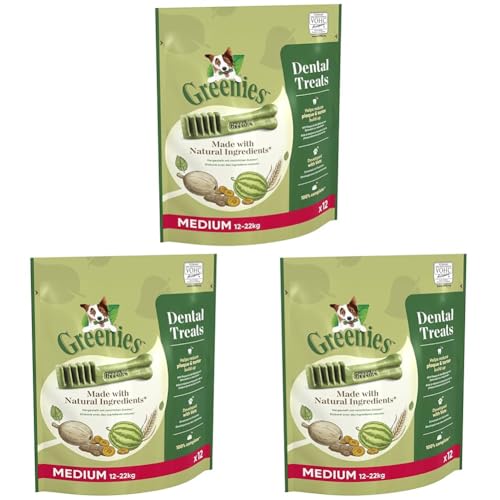 Greenies Dental Treats Original Medium – Zahnpflegesnacks für mittelgroße Hunde von 12-22 kg – Hundeleckerli zur täglichen Zahnreinigung – 1 x 340 g (Packung mit 3)