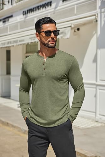 COOFANDY Henley Langarmshirt Herren - Rippstoff Mit Knopfleiste (Weiß, XL)