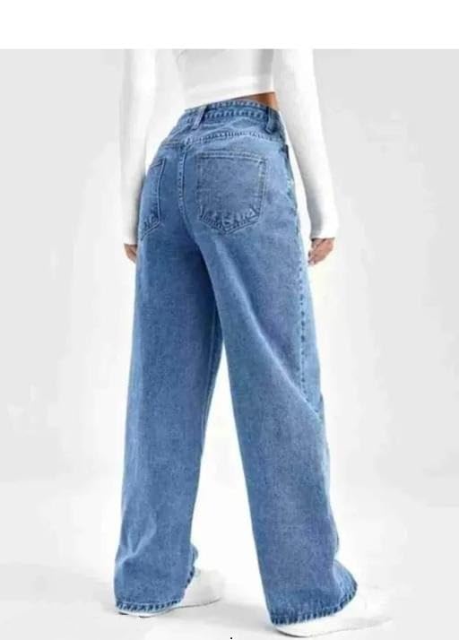 Image of Trendy Casual Cotton Blend Jeans Straight Fit for Women Girls Single Button Design