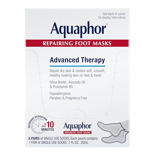 Aquaphor Repairing Foot Masks, Moisturizing Socks for Dry Feet, Hydrating Foot Care Treatment with...
