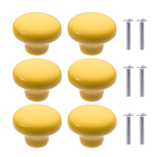 NAKUPENDA 6Pcs Pomos de Cerámica para Armario Tiradores de Cerámica Forma de Redondas Perillas de Muebles para Habitación Infantil,Cajones(Amarillo)