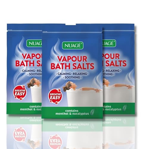 Nuage Vapour Bath Salts 450g Pack of 3 - Total of 1.35kg of Breathe Easy Relaxing Bath Salts Muscle Soak or Cold Relief with Menthol & Eucalyptus Bundled by Great British Home