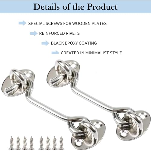 Litensh 2PCS ganchos de cabina y pestillo de ojo para gabinete, cerradura de gancho para puerta de granero, gancho para puerta de puerta y pestillo de ojo, gancho giratorio para ventana 3 pulgadas - imagen 3