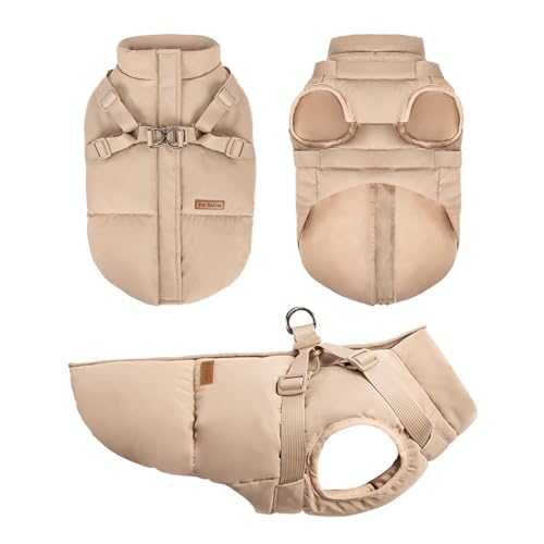 Hundeweste,Hundemantel Wasserabweisend,Warme Weste mit Hundegeschirr Winter Warm und weich S-5XL(Beige S)