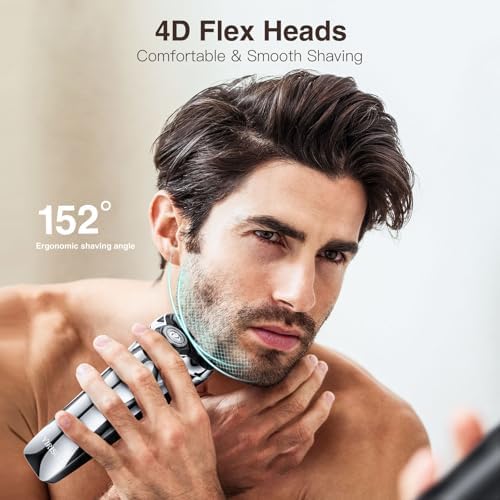 Electric Razor for Men, 90Min Long-Lasting Shaver with — side view showing full product dimensions