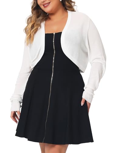 Image of Agnes Orinda Plus Size Sweater Cardigan for Women Long Sleeve Open Front Bolero Cropped Shrug Cardigans 1X White