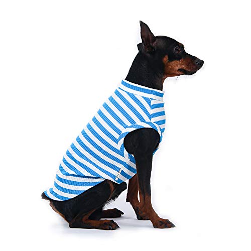 Ispet Dog Shirts Classic Striped Dog Tank Top Soft And Breathable Cotton Vest Dog T-Shirt Apparel For Large To Small Dogs Medium, Skyblue #TOP4