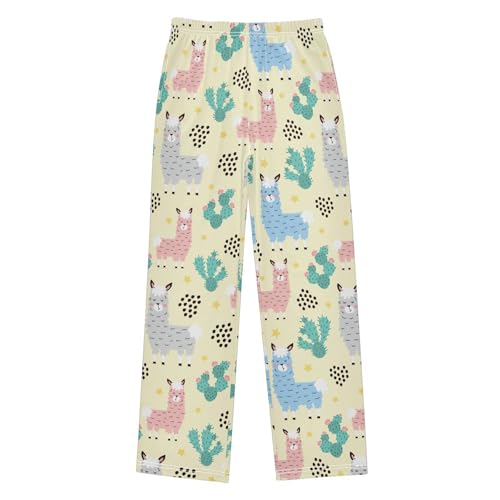 ZZXXB Colorful Llama Cactus Boys Long Pants Soft Trousers Elastic Waist Kids Lounge Bottoms with Pockets S-XL