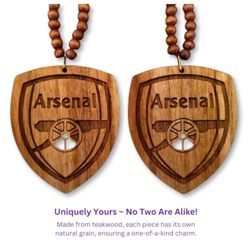 Image of Arsenal FC Car Hanging | Double-Sided Engraved Arsenal Logo for Rear View Mirror | Premium Teakwood Car Charm | Football Fan Gift & Car Decor