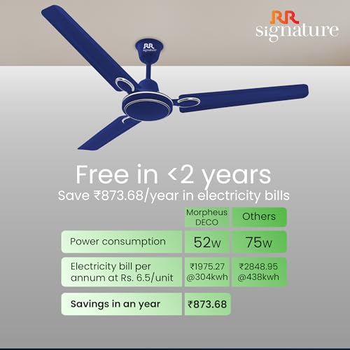 Image of RR Signature MORPHEUS DECO 1S 1200 MM Ceiling Fan For Home|High Speed & High Air Flow | High Energy Efficient | 2 Year Warranty [Oxford Blue]