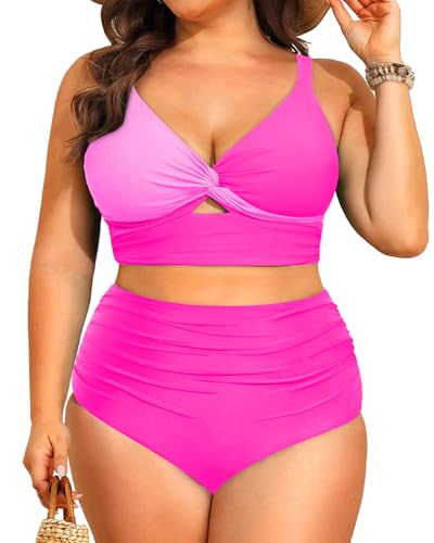 Image of Daci Plus Size Two Piece Swimsuits - Women High Waisted Bikini Tummy Control Bathing Suits Knot Twist Swimwear 2025