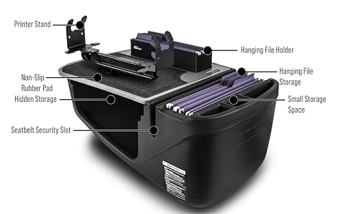 Image of AutoExec AE-FMEF-PS-GT Efficiency FileMaster Car Desk for Your Vehicle Workstation and Mobile Office, with Printer Stand