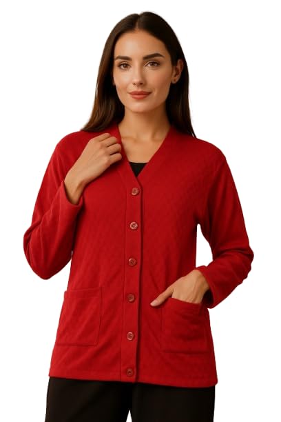 Image of Women's Warm Woolen Cardigan - Stylish Full Sleeve Knitwear for Winter, Cozy & Elegant Sweater with Front Pocket Plus Size Also Available L to 4XL