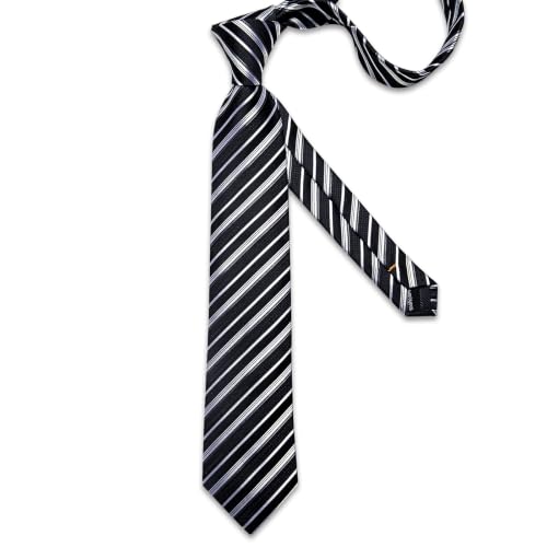Image of DiBanGu Mens Silk Tie Formal Striped Necktie and Pocket Square