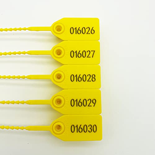 100 Pull-Tite Plastic Seals Numbered Plastic Logistics Seals Adjusted Tamper Resistant Zip Ties for Fire Extinguisher Self-Locking Tags Disposable Truck Seals (9.84