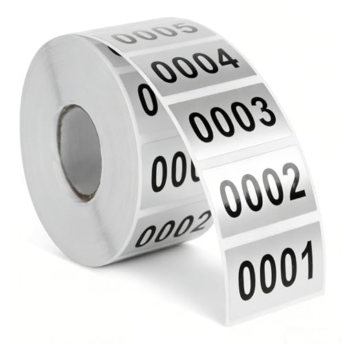 Wonninek Number Stickers Roll, 0001-2000 Waterproof Inventory Sticker Labels, 1.6