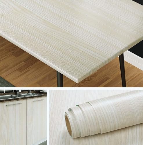 Image of CREON Beige Wood Grain Contact Paper Self Adhesive No Bubbles Removable Peel and Stick Wallpaper Wood Look Countertop Cover Waterproof Cabinet Vinyl Wrap for Table Drawer (Oak Wood, 12X150 in)