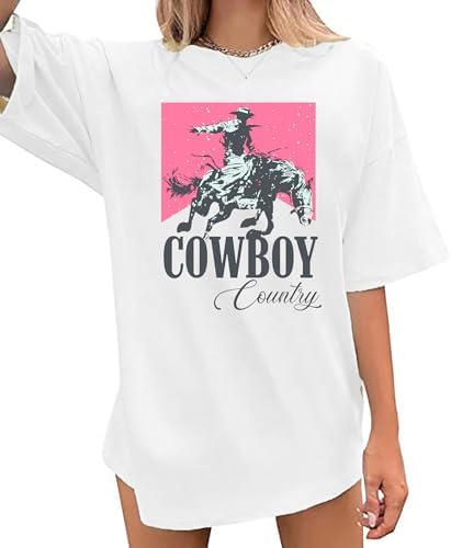 Oversized Western Graphic Shirt Women: Cowboys Country Shirt Casual Rodeo Howdy Cowgirl Tee Top
