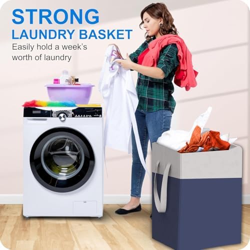 Image of LAXIS 75L Laundry Bag for Clothes with Lid, Large Dirty Clothes Laundry Basket & Cloth Storage Bin, Used Clothes Organizer, Multipurpose Laundry Basket for Bedroom & Bathroom - Blue